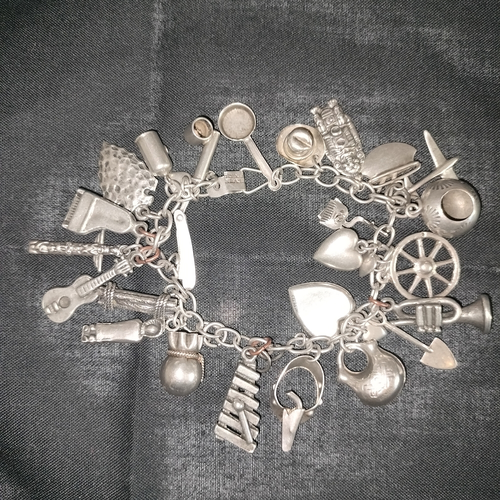 Vintage 1940's Mexico Sterling Silver Charm Bracelet